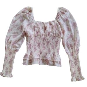 Cistar Top Womens XS Cottagecore Victorian Puff Romantic Floral Ruffle Ruched